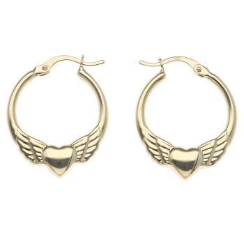 9ct Yellow Gold Winged Heart Creole Earrings