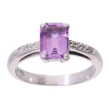 9ct White Gold Amethyst and 0.05ct Diamond Ring