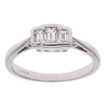 18ct White Gold 0.33ct Baguette Cut Diamond Trilogy Ring