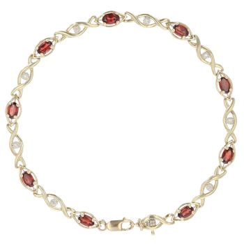 9ct Yellow Gold 0.03ct Diamond And Garnet Bracelet 7.5"