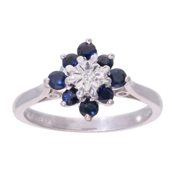 18ct White Gold Sapphire And 0.02ct Diamond Cluster Ring
