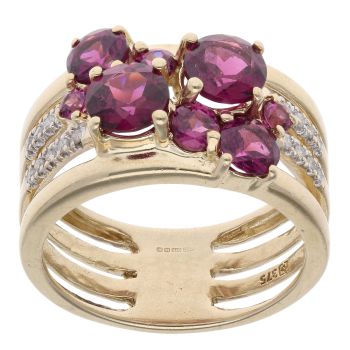 9ct Yellow Gold 0.10ct Diamond and Purple Gemstone Cluster Ring