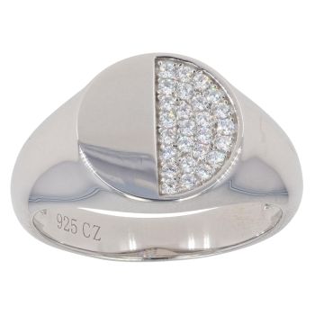 Silver Cubic Zirconia Circular Signet Ring By Icesia