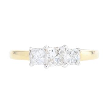 18ct Yellow Gold 1.00ct Princess Cut Diamond Trilogy Ring