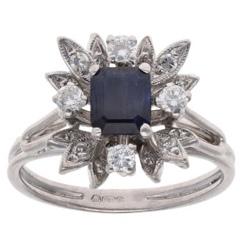 18ct White Gold 0.50ct Diamond And Sapphire Cluster Ring