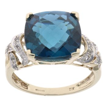 9ct Yellow Gold Blue Topaz And Cubic Zirconia Ring
