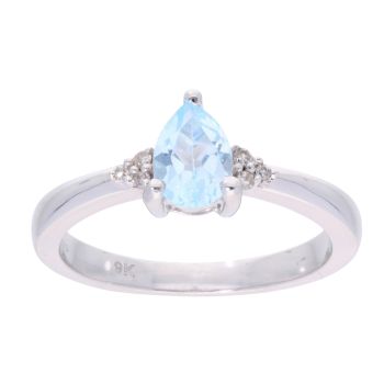 9ct White Gold Topaz and Diamond Pear Ring