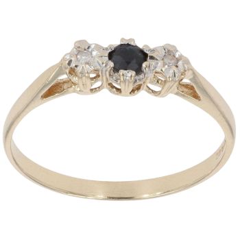 9ct Yellow Gold 0.02ct Diamond and Sapphire Three Stone Ring