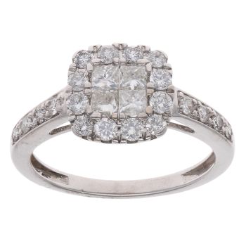 18ct White Gold 0.87ct Princess And Brilliant Cut Diamond Cluster Ring
