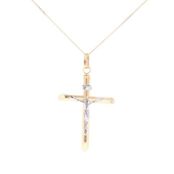 9ct Yellow And White Gold Plain Crucifix Pendant And Chain 18"