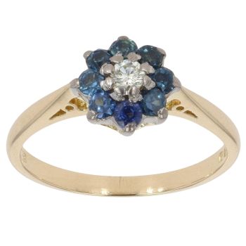 18ct Yellow Gold 0.10ct Diamond And Sapphire Cluster Ring