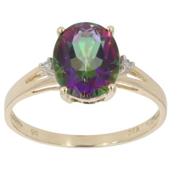 9ct Yellow Gold 0.05ct Diamond and Mystic Topaz Solitaire Ring
