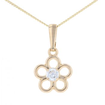 9ct Yellow Gold Cubic Zirconia Daisy Pendant And 16" Chain