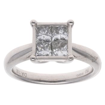 18ct White Gold 1.00ct Princess Cut Diamond Cluster Ring