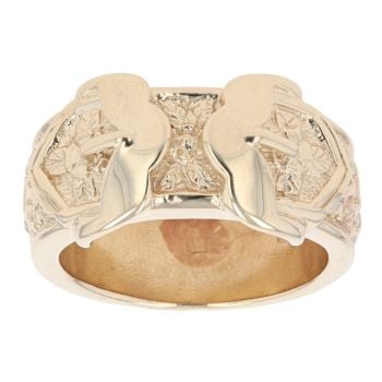 9ct Yellow Gold Double Patterned Buckle Ring