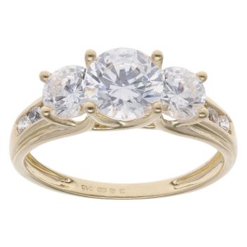 14ct Yellow Gold Three Stone Cubic Zirconia Ring