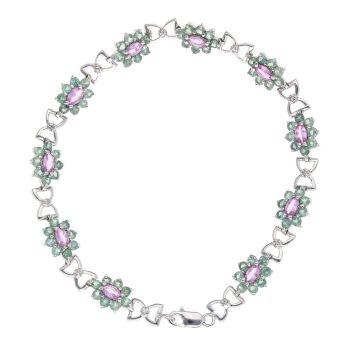 9ct White Gold 0.05ct Diamond, Pink Sapphire And Labradorite Bracelet 7"