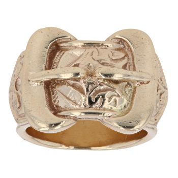 9ct Yellow Gold Patterned Double Buckle Ring
