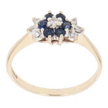 9ct Yellow Gold Sapphire And Cubic Zirconia Cluster Ring
