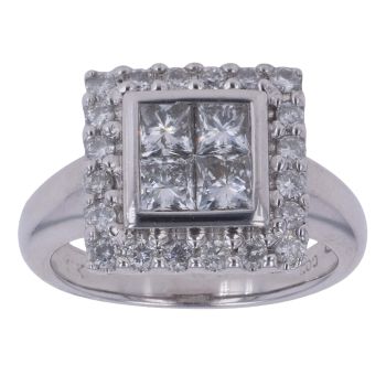 18ct White Gold 1.00ct Princess And Brilliant Cut Diamond Cluster Ring