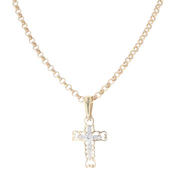 9ct Yellow Gold Cubic Zirconia Cross Pendant and Chain 18"