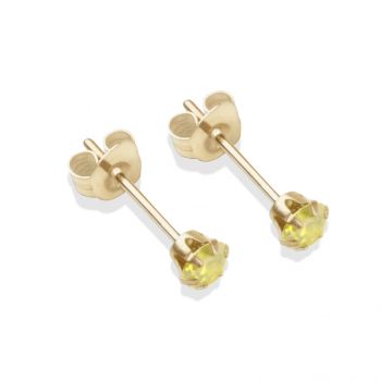 9ct yellow gold 3mm light peridot CZ stud Earrings