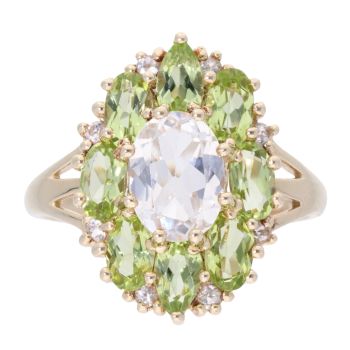 9ct Yellow Gold Peridot And Cubic Zirconia Cluster Ring