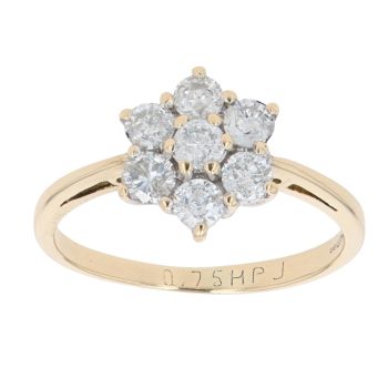 18ct Yellow Gold 0.75ct Brilliant Cut Diamond Cluster Ring