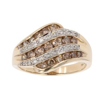 9ct Yellow Gold 0.60ct Brilliant Cut Brown And White Diamond Crossover Ring
