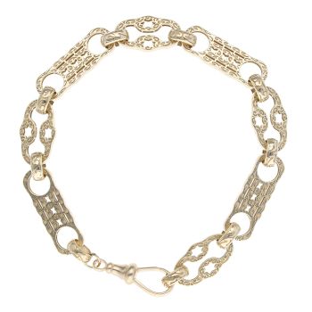 9ct Yellow Gold Patterned Stars and Bars Bracelet 9"