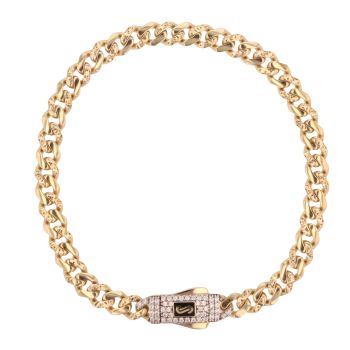 14ct Yellow Gold Monaco Classic Alternate Pave Lock Curb Bracelet 7"