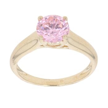 14ct Yellow Gold Pink Cubic Zirconia Single Stone Ring