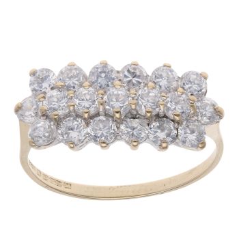 9ct Yellow Gold Cubic Zirconia Three Row Ring