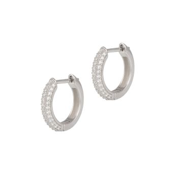 Sterling Silver Triple Row Cubic Zirconia Huggie Hoop Earrings
