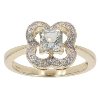 9ct Yellow Gold 0.10ct Diamond and Prasiolite Dress Ring