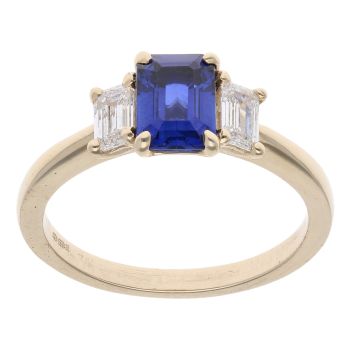 Lab Grown 9ct Yellow Gold  0.50ct Baguette Cut Diamond And Created Sapphire Ring