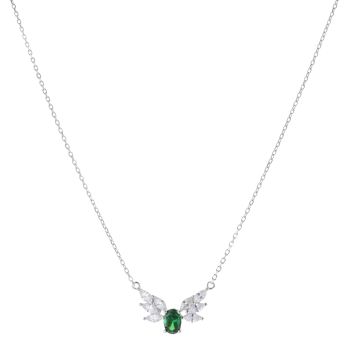 Silver Cubic Zirconia And Blue Gemstone Cluster Pendant And Chain 18" By Icesia