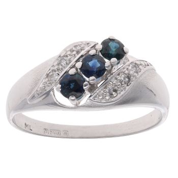 18ct White Gold 0.05ct Diamond and Sapphire Ring
