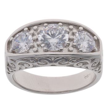 Silver Cubic Zirconia Trilogy Ring By Icesia Gents