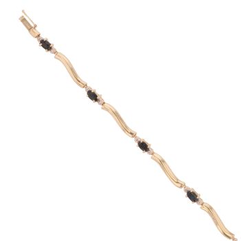 14ct Yellow Gold 0.07ct Diamond And Sapphire Wave Bracelet 7"