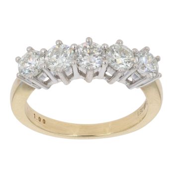18ct Yellow Gold 1.00ct Brilliant Cut Diamond Five Stone Ring