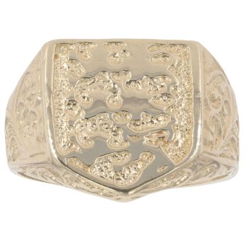 9ct Yellow Gold Three Lions Shield Signet Ring