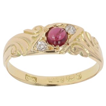 18ct Yellow Gold 0.05ct Diamond and Ruby Ring