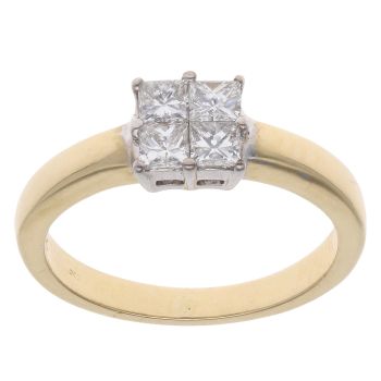 18ct Yellow Gold 0.50ct Princess Cut Diamond Cluster Ring