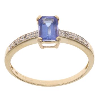 18ct Yellow Gold 0.10ct Diamond and Tanzanite Solitaire Ring