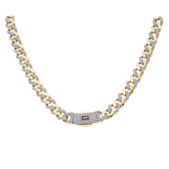 14ct Yellow Gold Monaco Classic Alternate Cubic Zirconia Pave Lock Curb Chain 20"