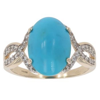 9ct Yellow Gold Turquoise And Cubic Zirconia Ring