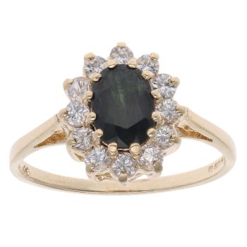 9ct Yellow Gold Sapphire And Cubic Zirconia Cluster Ring