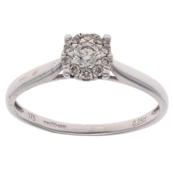9ct White Gold 0.25ct Brilliant Cut Diamond Cluster Ring