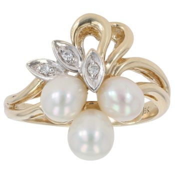 9ct Yellow Gold 0.03ct Diamond and Pearl Fancy Ring